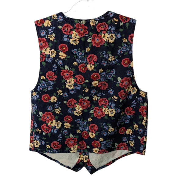 Vintage 90's Cherokee Floral Print Vest Cotton Canvas Blue Size Medium - Picture 2 of 6